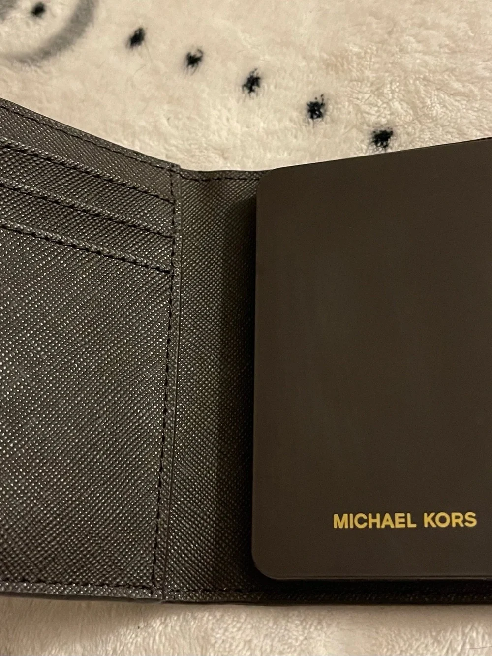 Michael Kors Black Leather Passport Cover with Gold Plaque